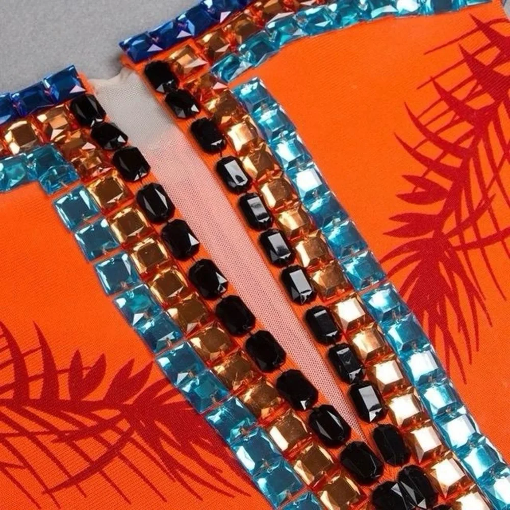 Hand Made Split Mesh Square Neck Crystal Embellished Dress - Picture 5 of 9